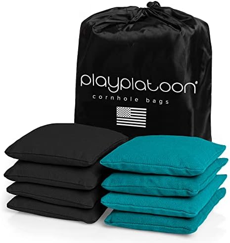 Play Platoon Cornhole Bags Weather Resistant- Set of 8 Regulation Bean Bags for Tossing- Official Professional Size & Weight Corn Hole Bags Two Color All Weather Cornhole Beans Bag Set with Tote Bag