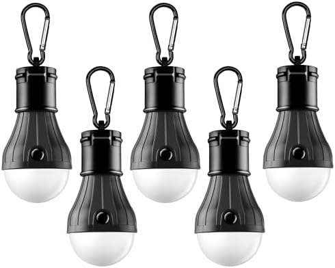 Tent Lamp Portable LED Tent Lights 5 Packs Hook Hurricane Emergency Lights LED Camping Light Bulb Camping Tent Lantern Bulb Camping Equipment for Camping Hiking Backpacking Fishing Outage