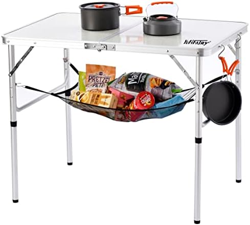 Folding Camping Table, 36''L x24''W Camp Aluminum Table with Adjustable Height Legs, Indoor Outdoor Lightweight Portable Folding Dining Table for Camp Picnic Beach BBQ Cooking 3Ft(2 Heights 15"/28")