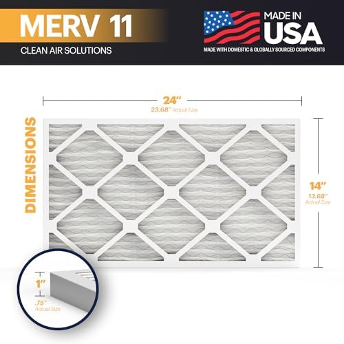 BNX TruFilter 14x24x1 Air Filter MERV 11 (6-Pack) - MADE IN USA - Allergen Defense Electrostatic Pleated Air Conditioner HVAC AC Furnace Filters for Allergies, Dust, Pet, Smoke, Allergy MPR 1200 FPR 7