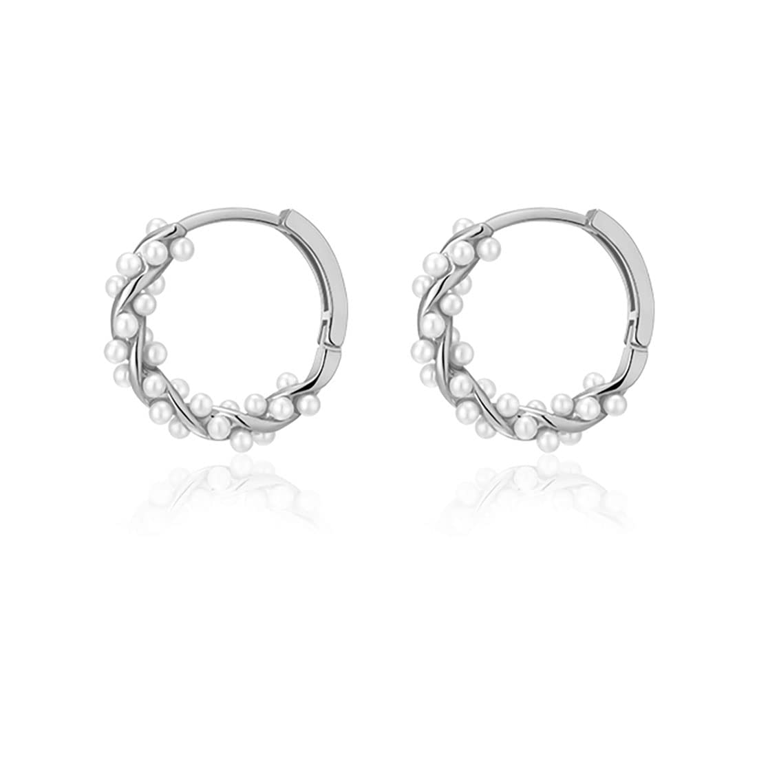 SLUYNZ 925 Sterling Silver Pearls Twist Hoop Earrings for Women Teen Girls Pearls Hoop Earrings Wedding Bridal Earrings (A-SILVER)