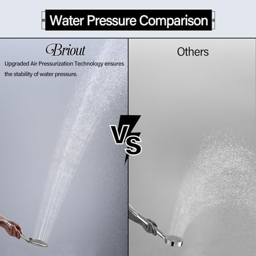 Briout Shower Head with Handheld, 5-Settings Showerhead High Pressure Powerful Water Spray Shower Head Set with 59 Inch Stainless Steel Hose and Bracket, Brushed Nickel