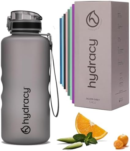 Hydracy Water Bottle with Time Marker -Large BPA Free Water Bottle & No Sweat Sleeve -Leak Proof Gym Bottle with Fruit Infuser Strainer & Times to Drink -Ideal for Fitness Sports & Outdoors