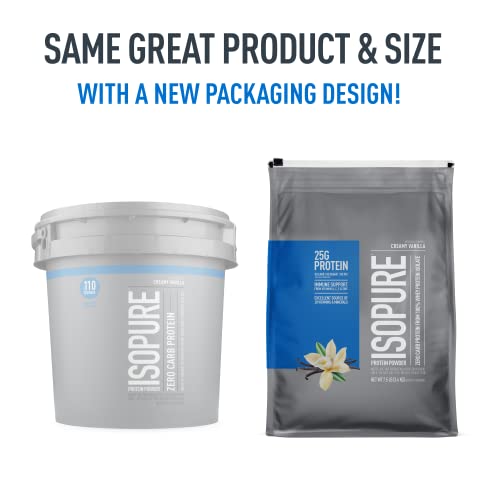 Isopure Zero Carb 100% Pure Whey Isolate Protein Powder, Lactose Free, Gluten Free, With Vitamins, Creamy Vanilla, 25g Protein Per Serving, 7.5 Lbs, 110 Servings (Packaging May Vary)