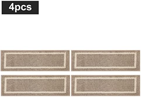 COSY HOMEER Soft Stair Treads Non-Slip Carpet Mat 28inX9in Indoor Stair Runners for Wooden Steps,Stair Rugs for Kids and Dogs, 100% Polyester TPE Backing 4pcs,Beige,Square
