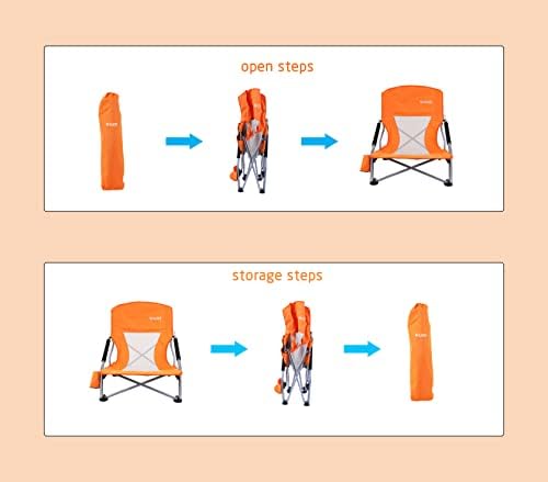 Low Beach Chair for Adults Beach Chair with Umbrella Folding Chair Detachable SPF 50+ Umbrella, Armrests, Cup Holder, Portable Sand Chair (2-Pack Orange)