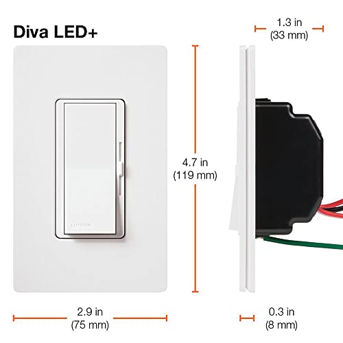 Lutron Diva LED+ Dimmer Light Switch for Dimmable LED, Halogen, and Incandescent Bulbs, 150 Watt, Single-Pole or 3-Way, DVCL-153P-WH, White