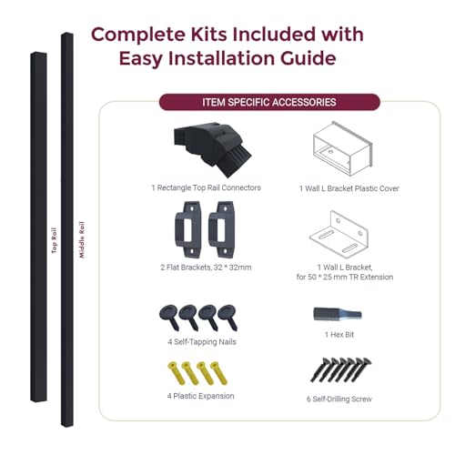 CHR Fence & Rail Hand Rails for Outdoor Steps Extension, 4ft Rectangular Handrail Extension to Wall, Handrails for Step Landings Ideal for Porch, Deck, & Stair Railing Indoor & Outdoor