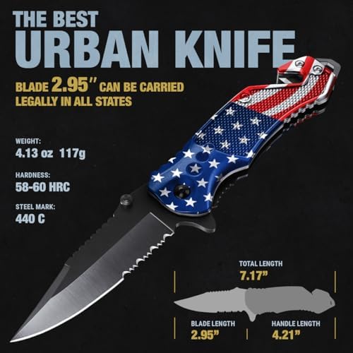 Legal Pocket Knife with American Flag - Folding Sharp Blade - Small Patriotic Knives fo EDC - United States Gifts - Best for Men Boys Teenagers - Nice Tool US - Gift Idea fo Men & Women 6680 F