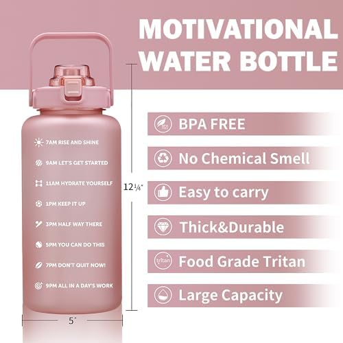 64oz,100oz,128oz Large Motivational Water Bottle with Time Marker, Leakproof & BPA Free Half Gallon Big Water Bottle with Straw Handle Tritan Frosted Water Jug for Gym,Fitness,Outdoor Sports