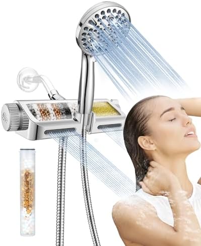 Filtered Shower Head with Handheld Combo - Dual 2-in-1 Spa System with Massage Shower and 10 Modes Hand Held Shower High Pressure with Built in Power Wash Mode (Chrome)