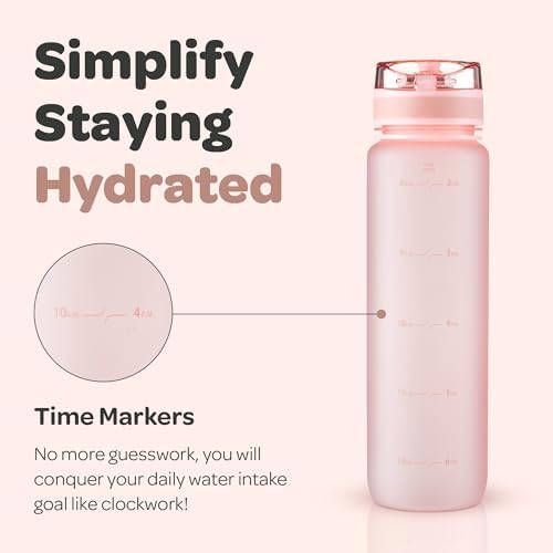 Hydracy Water Bottle with Time Marker -Large BPA Free Water Bottle & No Sweat Sleeve -Leak Proof Gym Bottle with Fruit Infuser Strainer & Times to Drink -Ideal for Fitness Sports & Outdoors