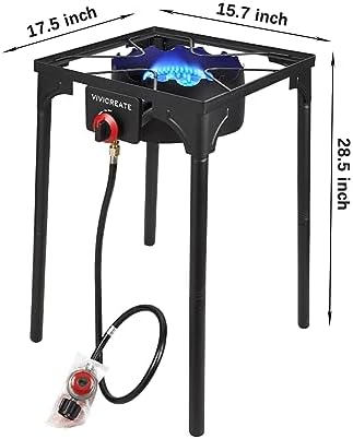 Vivicreate 30000 BTU free standing Outdoor Stove, Side burners,Camping Stove, 0-20 PSIG high pressure stove include CSA listed regulator and gas pipe