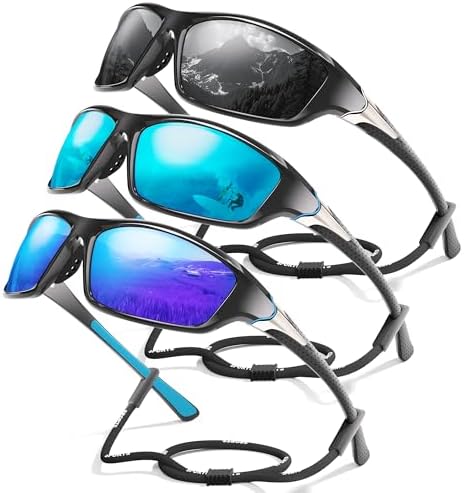 3 Pack Polarized Sports Sunglasses for Men, Mens Sunglasses Wrap Around UV400 Protection for Cycling Fishing Driving