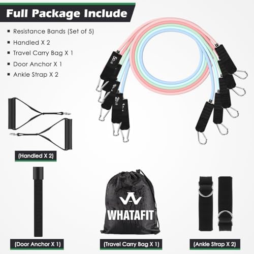 WHATAFIT Resistance Bands, Exercise Bands,Resistance Bands for Working Out, Work Out Bands with Handles for Men and Women Fitness, Strength Training Home Gym Equipment