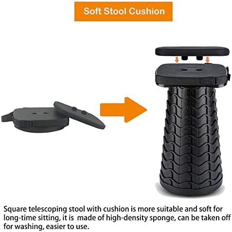 Collapsible Camping Stool with Seat Cushion & Nylon Bag, Square Portable Telescopic Stool, Lightweight Sturdy Foldable Stool for Camp Fishing Picnic, Max Load 550 lb