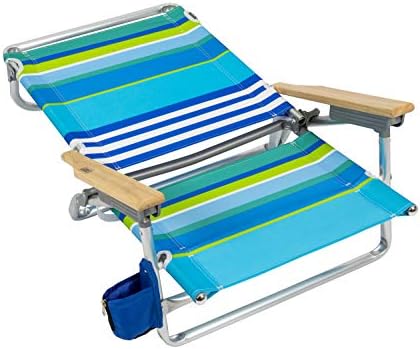 RIO beach Classic 5-Position Lay-Flat Folding Beach Chair, 30.8" x 24.75" x 29.5", Cool Blue Stripes, Pink/White/Beige/Black, 1 Count (Pack of 1)