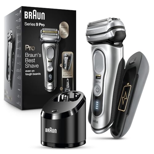 Braun Electric Razor for Men, Waterproof Foil Shaver, Series 9 Pro 9477cc, Wet & Dry Shave, with Portable Charging Case, ProLift Beard Trimmer, 5-in-1 Cleaning & Charging SmartCare Center, Silver