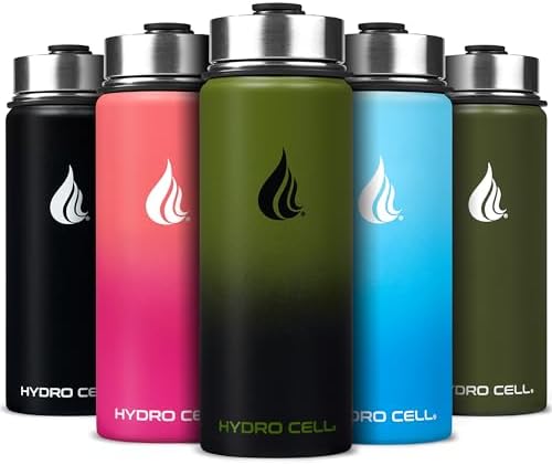 HYDRO CELL Stainless Steel Insulated Water Bottle with Straw - For Cold & Hot Drinks - Metal Vacuum Flask with Screw Cap and Modern Leakproof Sport Thermos for Adults (Army/Black 18oz)
