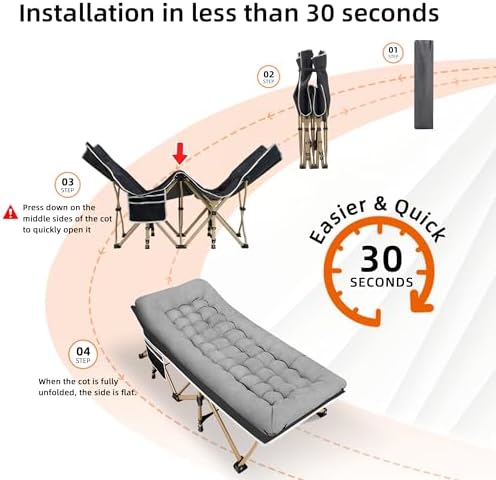 Portable Camping Cot, 600LBS Max Load, Extra Wide with Thick Mattress, Folding Cot for Outdoor Camping/Office, Home Nap (Grey)