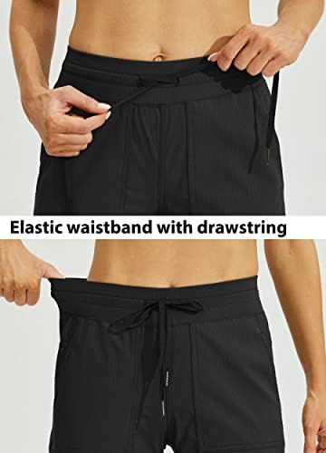 Willit Women's Quick-Dry Capris Hiking Travel Pants Striped Woven Workout Pants with Pockets Lightweight