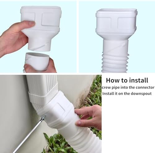 7ft Long Gutter Downspout Extensions, 3” Gutter Downspout Extender Pipe for 2"×3" Downspout and 3"×4"Downspout, Flexible Pipe Stretched Length 7ft, White,2-Pack