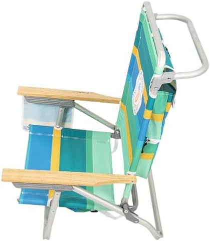 Tommy Bahama 5-Position Classic Lay Flat Backpack Beach Chair with Cooler and Cup Holder, Portable Folding Beach Chair for Tanning, Pineapple Stripe