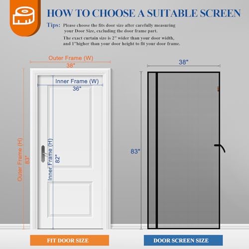 MAGZO Magnetic Screen Door 36'' x 82'', 2025 Model, Reversible Left Right Side Opening, Upgraded Polyester Scratch-Proof, Pet Friendly, Self-Sealing, Heavy Duty, Keep Annoying Creatures Out, Grey