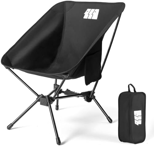 Lightweight Camping Chair, Portable Camping Chair with Carry Bag for Adults, Low Back Folding Compact Outdoor Chair for Backpacking, Hiking, Beach Garden, Picnic, and Travel (Black)
