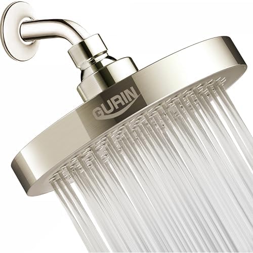 GURIN Shower Head High Pressure Rain, Luxury Bathroom Showerhead with Brushed Nickel Plated Finish, Adjustable Angles, Anti-Clogging Silicone Nozzles