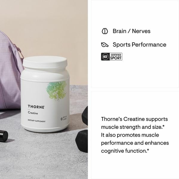 THORNE Creatine - Micronized Creatine Monohydrate Powder, Amino Acid Support for Muscles, Cellular Energy & Cognitive Function* - Unflavored - NSF Certified for Sport - 5 g per Serving - 180 Servings