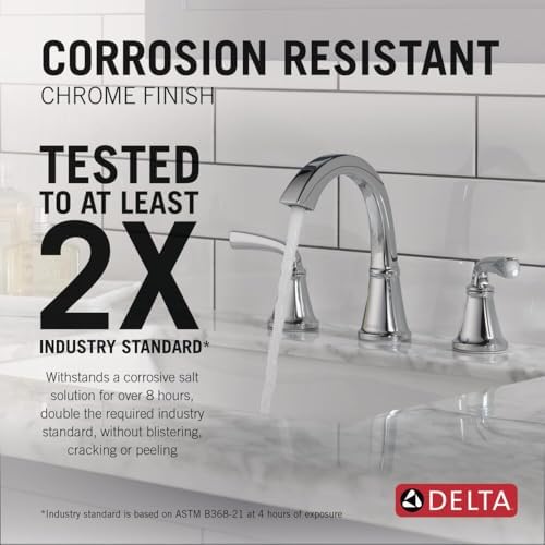 Delta Geist Chrome Bathroom Faucet 3 Hole, 8 Inch Widespread Bathroom Sink Faucet for Vanity, Push-Pop Drain Assembly, Chrome 35864LF