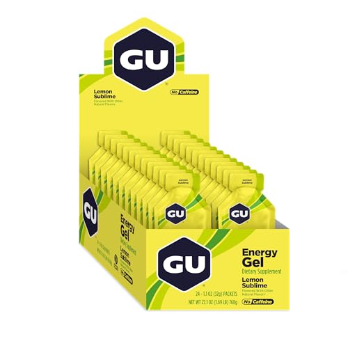 GU Energy Original Sports Nutrition Energy Gel, Vegan, Gluten-Free, Kosher, and Dairy-Free On-the-Go Energy for Any Workout, 24-Count, Lemon Sublime