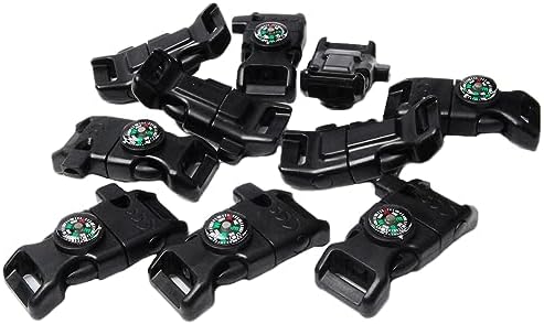 5/8 Inch Compass Flint Scraper Fire Starter Whistle Buckle Paracord Bracelet Outdoor Camping Emergency Survival Travel Kits