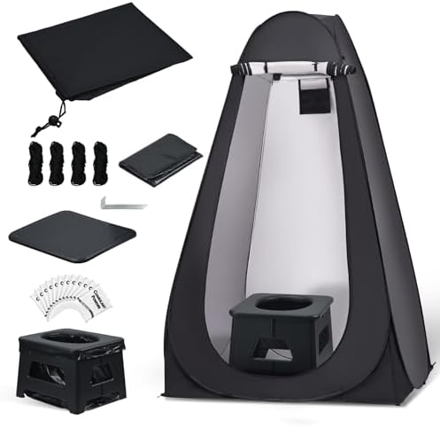 KNINE OUTDOORS Portable Camping Toilets with Height of 10.24", Privacy Tent with Carry Bags, Portable Potty for Outdoors, Washable and Foldable for RV Travel