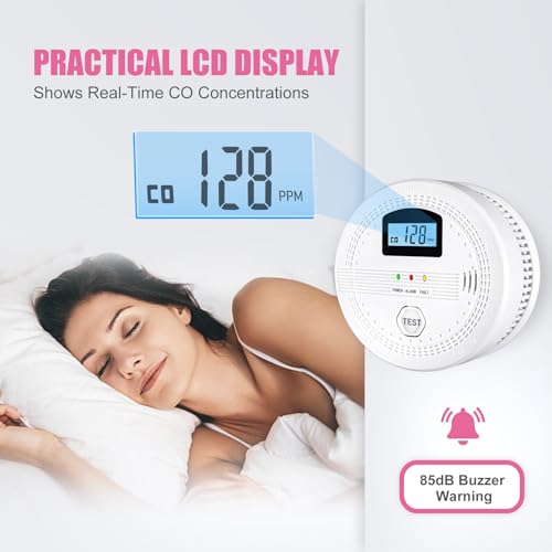 4 Packs Smoke and Carbon Monoxide Detectors, 2 in 1 CO & Smoke Fire Alarm for Home,Smoke Combination CO Alarm with LCD Display,Replaceable Battery Operated, Easy to Install