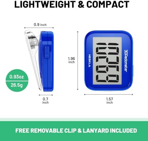 3D Pedometer for Walking, Simple Step Counter with Large Digital Display, Step Tracker with Removable Clip Lanyard, Accurately Track Steps for Men Women Kids Adults Seniors