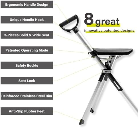 STEP2GOLD Ta-Da Chair Series 2- Portable Walking Stick, Cane with Seat, Foldable Chair, Hiking Stick, for Camping, Hiking, Lightweight Aluminum, Easy Carry, Anti-Slip