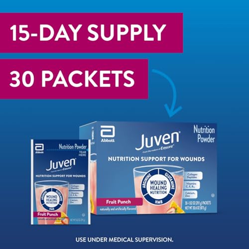 Juven Therapeutic Nutrition Drink Powder Including Collagen Peptides, Amino Acids, and HMB For Wound Healing Support, Fruit Punch, 30 Packets