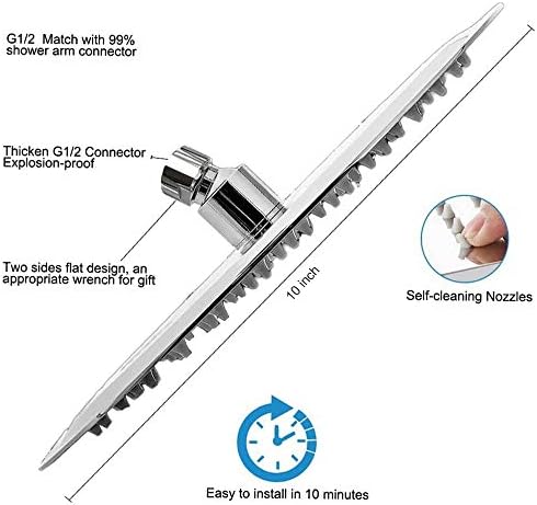 NearMoon Rain Shower Head, Ultra-Thin Design-Pressure Boosting, Awesome Some Experience, High Flow Stainless Steel Rainfall Head (10 Inch, Chrome Finish)