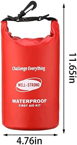 Emergency First Aid Kit for Boating & Marine Safety Waterproof Medical Supplies with Roll Top Design for Fishing, Kayaking Red