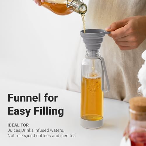 Sursip 18 oz Glass Water Bottles with Lids, Juice Bottles, Clear glass juice bottle for juicing, Eco-Friendly Reusable Glass Juicing Bottles with Stainless Steel Lid, BPA Free,Leak-Proof, Set of 6