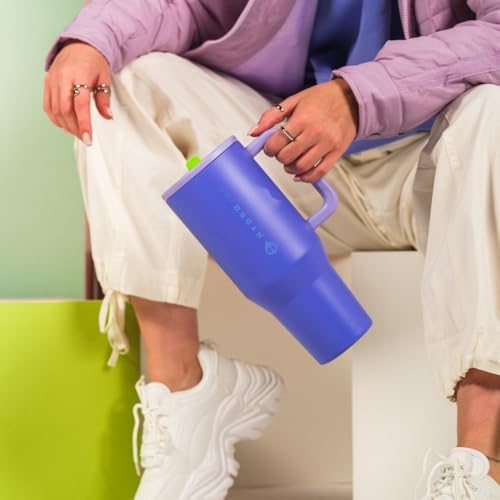 HydroJug Traveler - 40 oz Water Bottle with Handle & Flip Straw - Fits in Cup Holder, Leak Resistant Tumbler-Reusable Insulated Stainless Steel & Rubber Base - Gifts for Women & Men, Lime Rickey