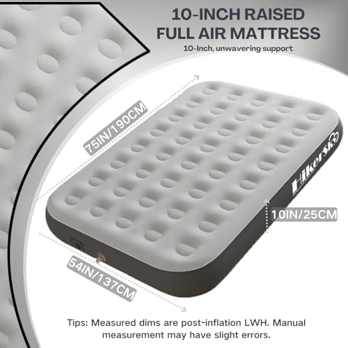 Full Air Mattress with Built in Pump,10" Blow up Air Bed, 2 Mins Quick Self-Inflation/Deflation, Foldable Inflatable Mattress for Home/Travel, 10'' Full Grey