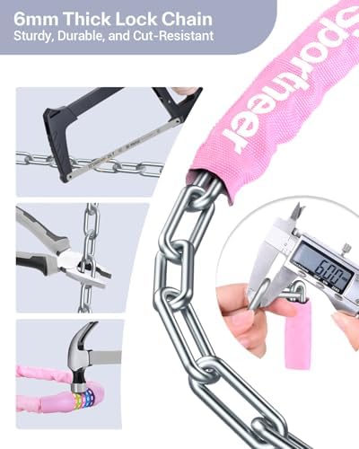 Sportneer Bike Lock: 5 Digit Combination High Security Anti Theft Bike Chain Lock - 3.2/3.6/4ft Heavy Duty Keyless Bicycle Lock for Bike, Motorcycle, Scooter, Door & Gate - 4/6mm Thick, Easy to Use