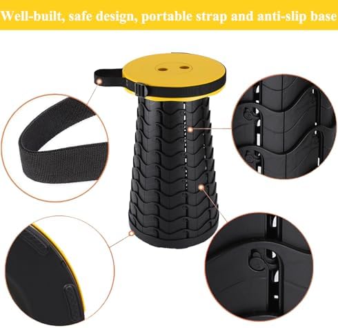 Fishboy Upgraded Collapsible Stool, 400lbs Max Weight, Lightweight But Sturdy, Portable Retractable Folding Telescoping Foldable Camping Stool for Adults Outdoor Fishing Hiking Gardening Travel BBQ