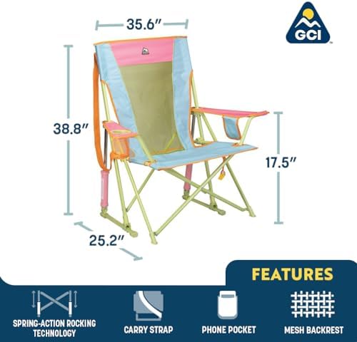 GCI Outdoor Comfort Pro Rocker Camping Chair | Portable Folding Rocking Chair with Durable Armrests & Drink Holder — Sweet Tea
