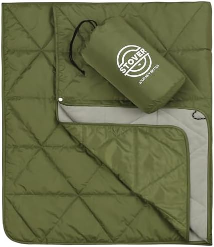 STOVER Outdoor Waterproof Fleece Travel Blanket for Camping, Picnics, Stadiums, Sports, The Beach– Warm, Windproof, Compact, Lightweight & Sand-Resistant (Olive Green)