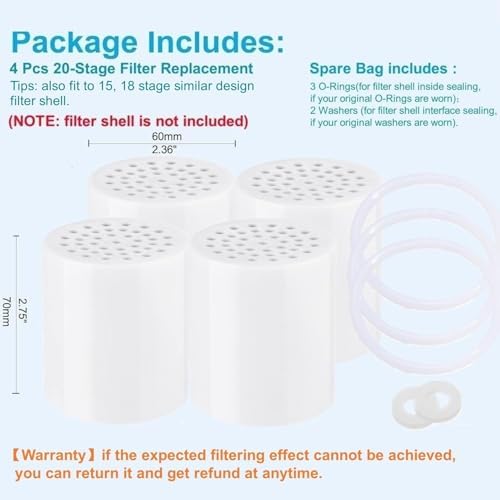4 Pc Luxau 20 Stage (Also Fit 15, 18 Stage) Shower Filter Replacement Cartridge, Shower Head Filter Refill, for Hard Water Chlorine Heavy Metal, Skin Hair, Fit Any Similar Design Shower Water Filter