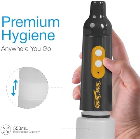 BIDET BUDDY® PureJet Portable Bidet for Travel | 400ml/min Flow | 500mAh Battery | 550ML Bottle | IPX7 Waterproof | USB-C Charging | Compact & High-Powered with Strong Pressure (Grey)